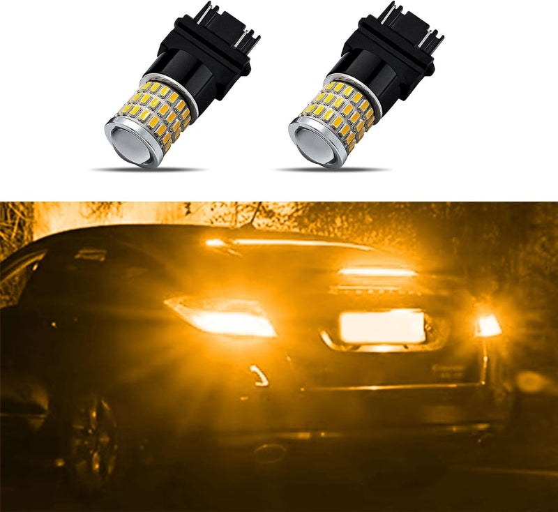 PACLVIO 2 قطع لمبات LED 3157، لمبات استبدال LED 3056 3156 3057 4157، لمبات إشارة انعطاف LED فائقة السطوع لمصابيح إشارة الانعطاف الأمامية والخلفية، مصابيح وقوف السيارات، مصابيح علامة جانبية، مصابيح الفرامل (أصفر كهرماني) - Image 1